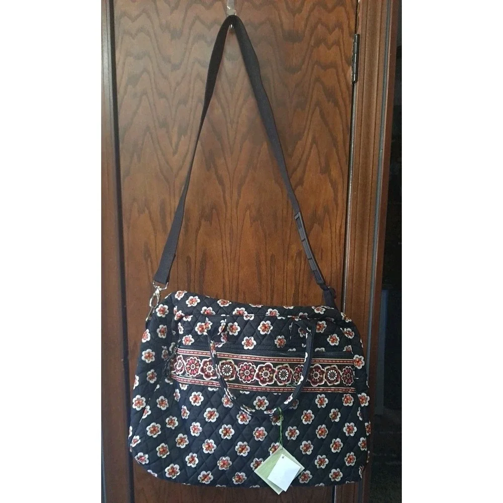 NWT Vera Bradley Vintage Retired Black Pirouette Travel Weekend Diaper Bag Quilt